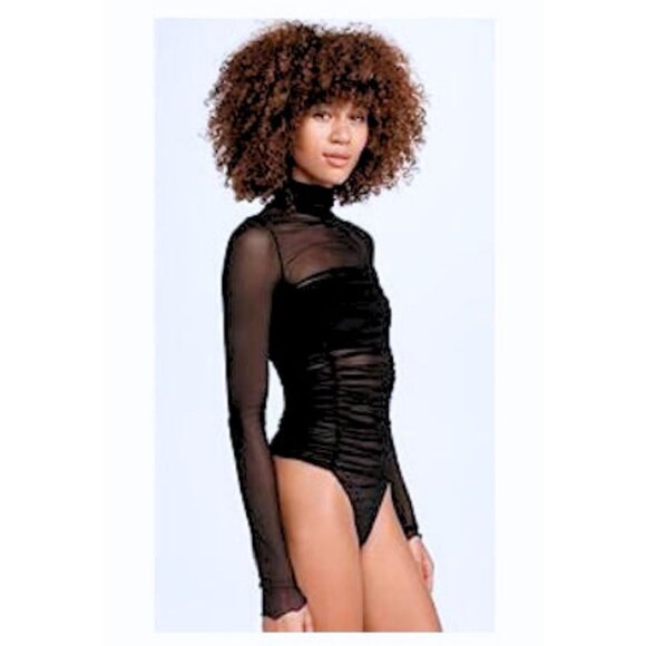 FREE PEOPLE INTIMATELY Black See-through Mesh Turtleneck Bodysuit Size XS NWT - Picture 3 of 7